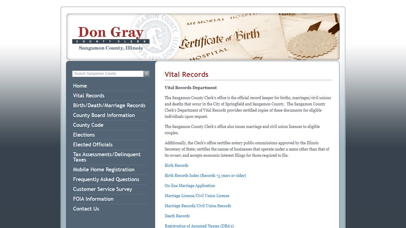 Vital Records | Sangamon County Clerk | Don Gray ...